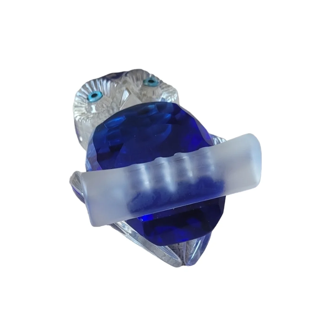 Owl Royal Blue and Clear Crystal Glass Paperweight Figurine with Glass Eyes 4
